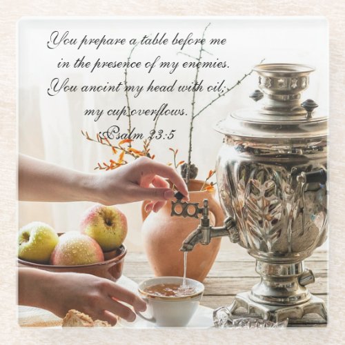 Psalm 235 You prepare a table before me Bible Glass Coaster