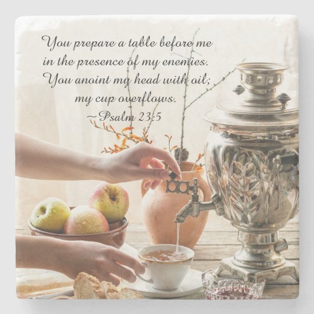 Psalm 23:5 You prepare a table before me, Bible Stone Coaster (Front)