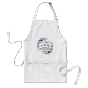 Psalm 23:6 Inspirational Bible Verse Purple Floral Adult Apron