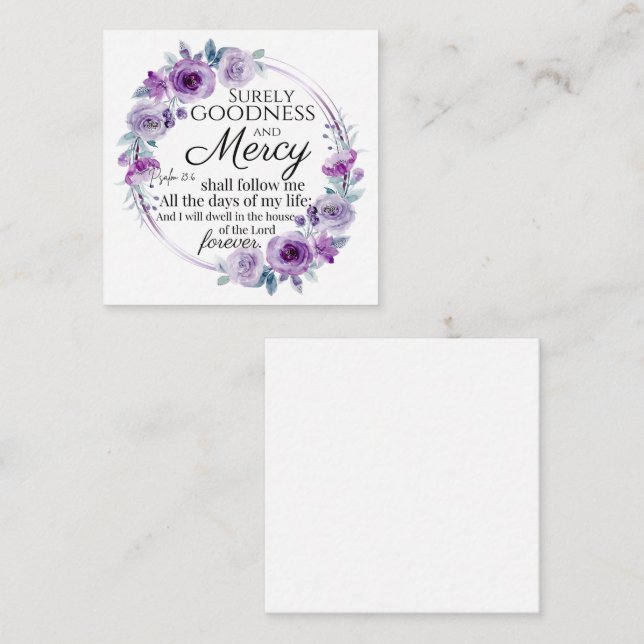 Psalm 23:6 Inspirational Bible Verse Purple Floral Note Card (Front/Back)