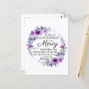 Psalm 23:6 Inspirational Bible Verse Purple Floral Postcard