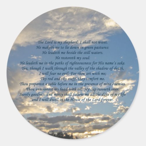 Psalm 23 Beautiful Bible Verse Christian Blue Classic Round Sticker