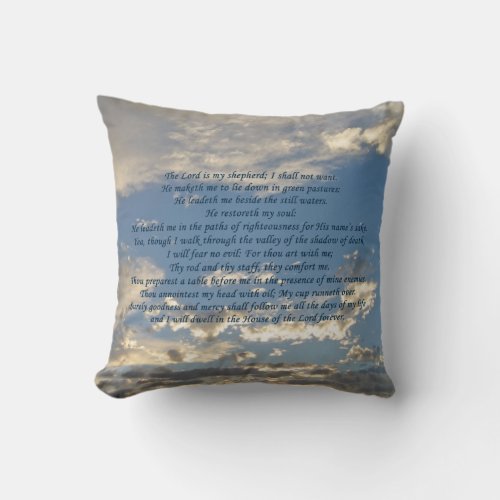 Psalm 23 Beautiful Bible Verse Christian Blue Throw Pillow