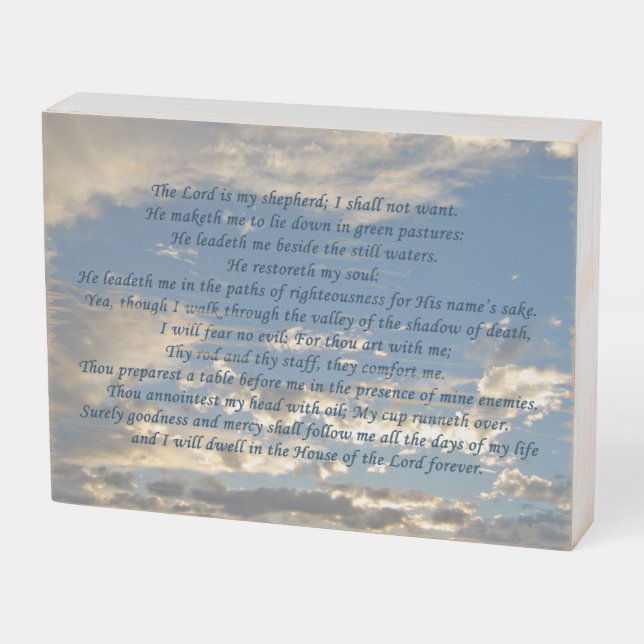 Psalm 23 Beautiful Bible Verse Christian Church Wooden Box Sign (Angled Horizontal)