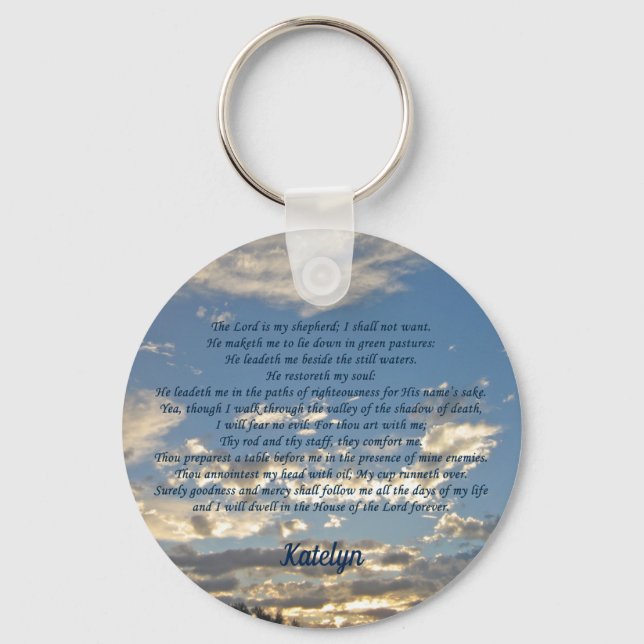 Psalm 23 Beautiful Bible Verse Christian Monogram Keychain (Front)