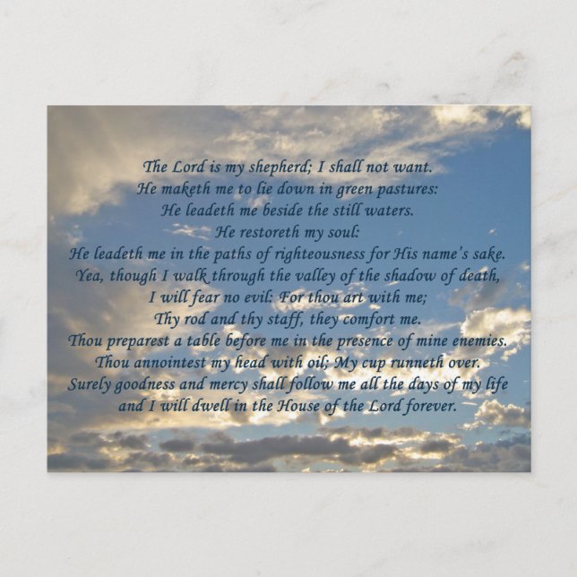 Psalm 23 Beautiful Christian Sky Photo Bible Verse Postcard (Front)
