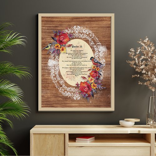 Psalm 23 Bible Scripture Text Distressed Wood  Poster