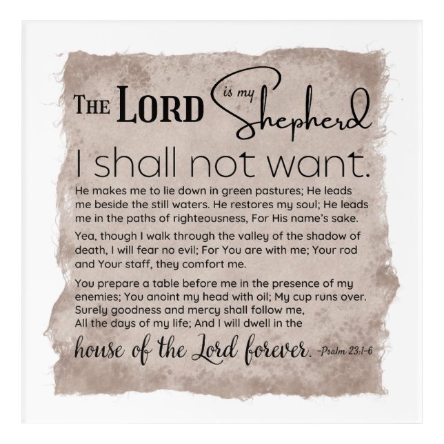 Psalm 23 Bible Scripture Vintage Paper Acrylic Print (Front)