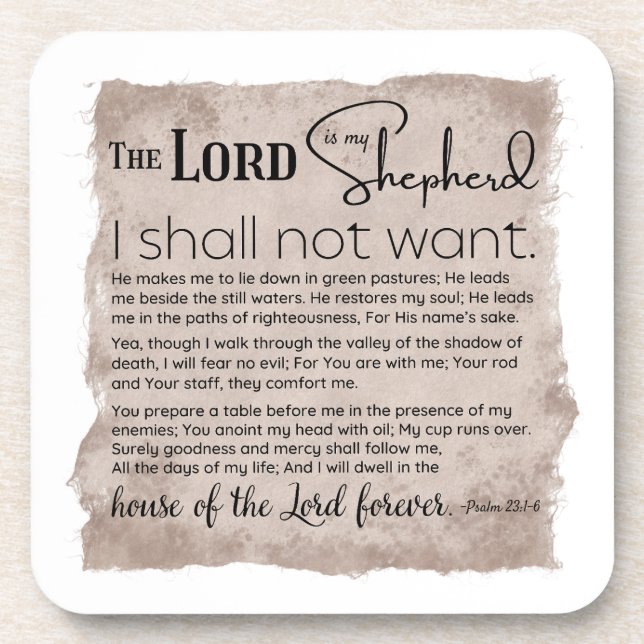 Psalm 23 Bible Scripture Vintage Paper Beverage Coaster (Front)