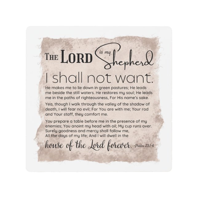 Psalm 23 Bible Scripture Vintage Paper Metal Print (Front)