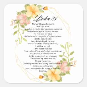 Psalm 23 Bible Scripture Yellow Floral Frame Square Sticker