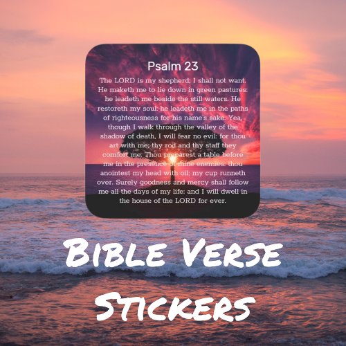 Psalm 23 Bible Sunset Silhouette Tree Square Sticker