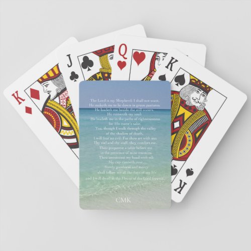 Psalm 23 Bible Verse Beautiful Beach Monogram Poker Cards