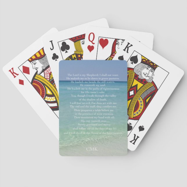 Psalm 23 Bible Verse Beautiful Beach Monogram Poker Cards (Back)