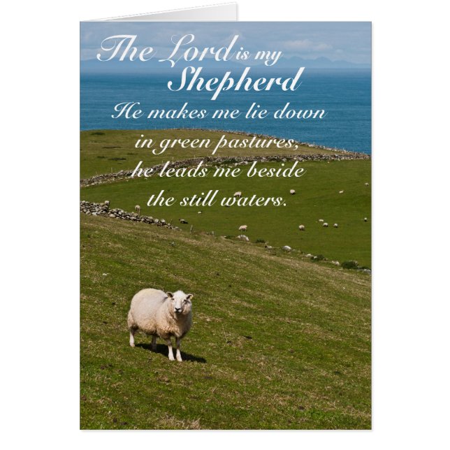 Psalm 23 Bible Verse, Irish Sheep Field Card (Front)
