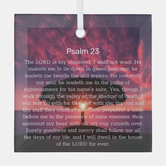 Psalm 23 Bible Verse Tree Christian Glass Ornament (Front)
