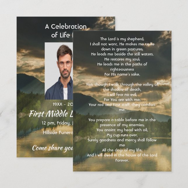 Psalm 23 Celebration of Life Service  Invitation (Front/Back)