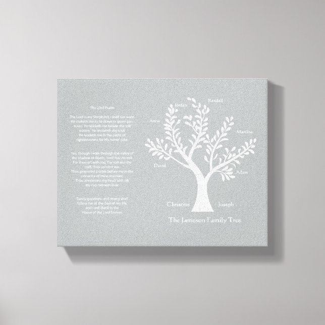 Psalm 23 Family Tree in Warm Gray Canvas Print (Front)