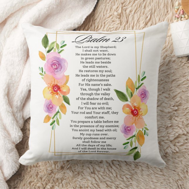 Psalm 23 Floral Geometric Frame Throw Pillow (Blanket)