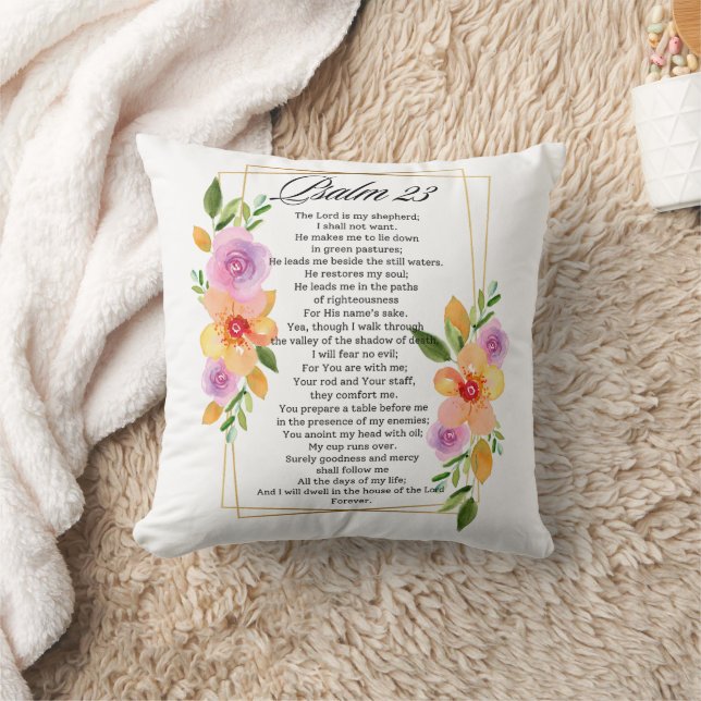 Psalm 23 Geometric Floral Frame Scripture Throw Pillow (Blanket)