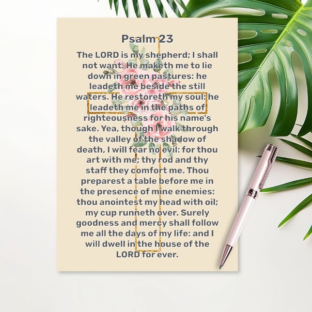 Psalm 23 Gold Cross Celebration of Life Funeral  Invitation (Psalm 23 Gold Cross Celebration of Life Funeral Invitation)