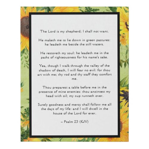 Psalm 23 Lord is My Shepherd Sunflowers Faux Canvas Print