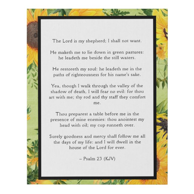 Psalm 23 Lord is My Shepherd Sunflowers Faux Canvas Print (Front)