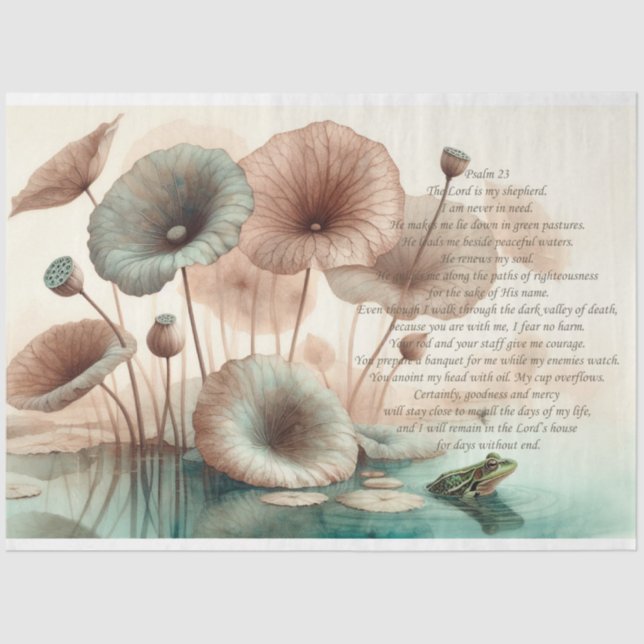 Psalm 23 Lotus, Frog Pond Decoupage  Tissue Paper (Front)