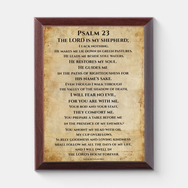 Psalm 23  { NHEB version.} Award Plaque (Vertical)