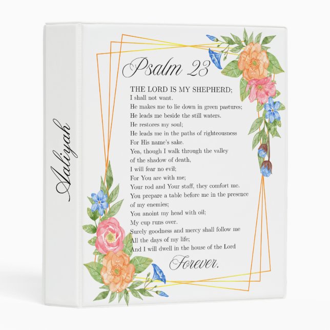 Psalm 23 NKJV Personalize Watercolor Botanical Mini Binder (Front/Spine)