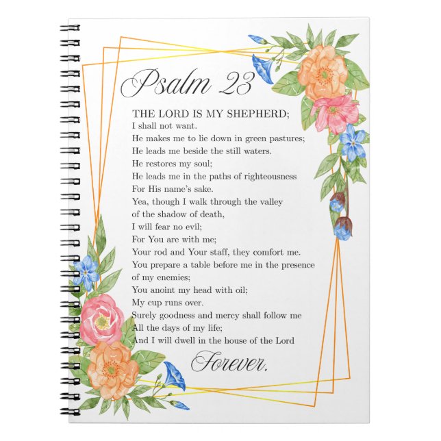 Psalm 23 NKJV Watercolor Botanical Bible Scripture Notebook (Front)
