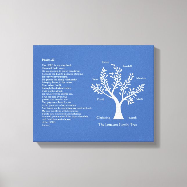 Psalm 23 NLT with Family Tree, Canvas Print (Front)