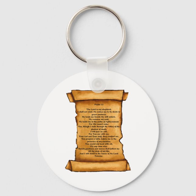 Psalm 23 on Old Scroll: Pastel Art: Scripture Keychain (Front)