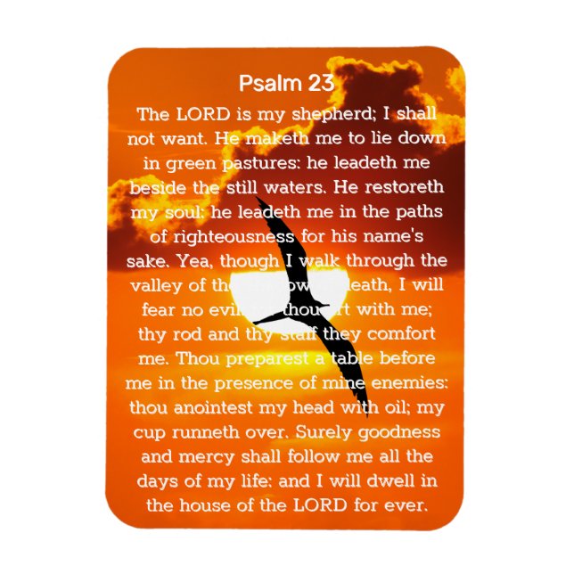 Psalm 23 Orange Sunset Seagull Magnet (Vertical)