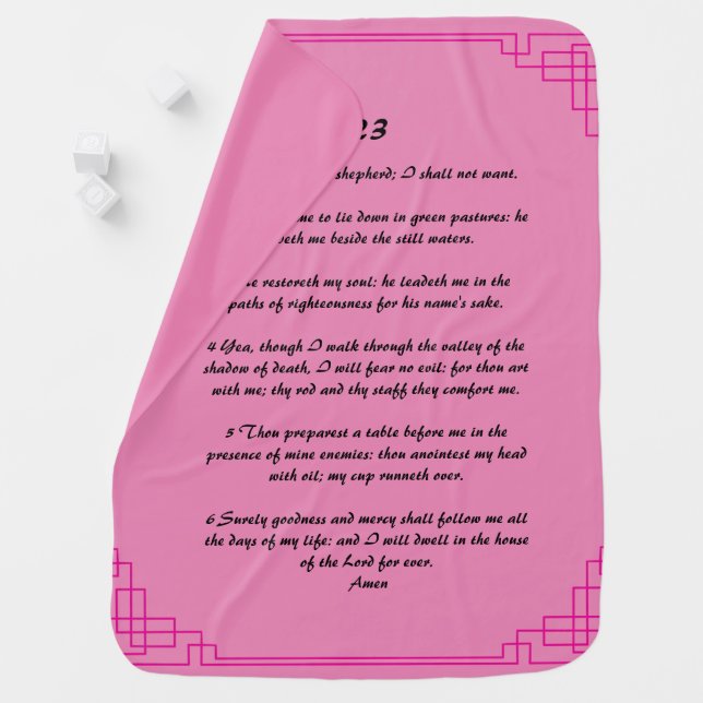 Psalm 23 pink border  baby blanket (In Situ)