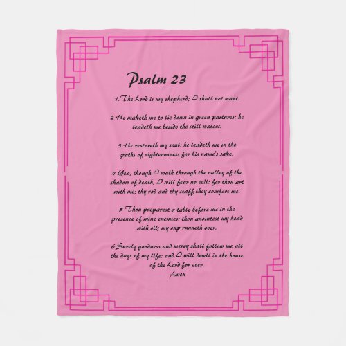 Psalm 23 pink border  fleece blanket