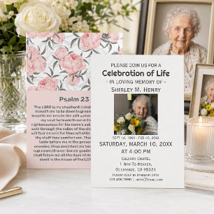 Psalm 23 Pink Floral Pattern Celebration Life Invitation