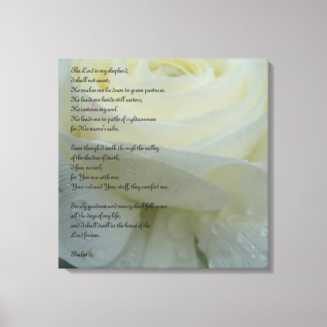 Psalm 23 Printed on a White Flower Canvas (Front)