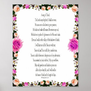 Psalm 23, Purple Floral Border Poster Paper