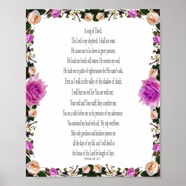 Psalm 23, Purple Floral Border Poster Paper (Front)