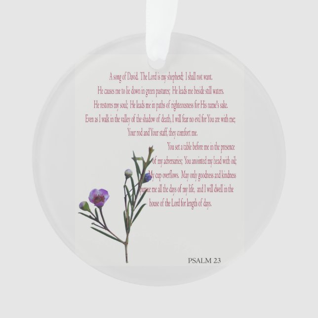 Psalm 23, Purple Floral Circle Ornament (Front)