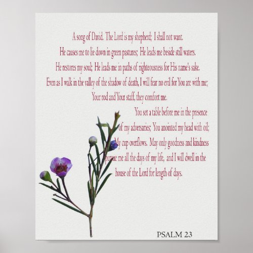 Psalm 23 Purple Green Floral Poster Paper Matte