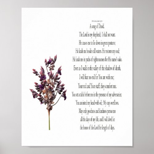 Psalm 23 Purple Yellow Botanical Poster Matte