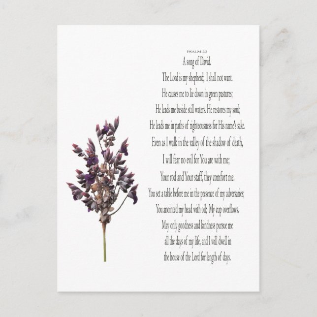 Psalm 23, Song of David, Floral Postcard (Front)