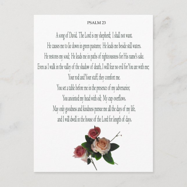 Psalm 23, Song of David, Floral Postcard (Front)