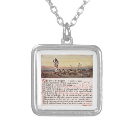 Psalm 23 Sq Silver Plated Necklace
