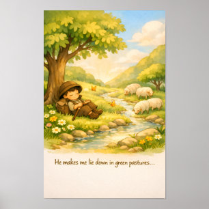 Psalm 23 Storybook Poster   Nursery wall Art