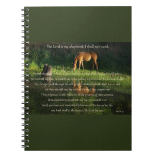 Psalm 23 text with horse beside still waters notebook