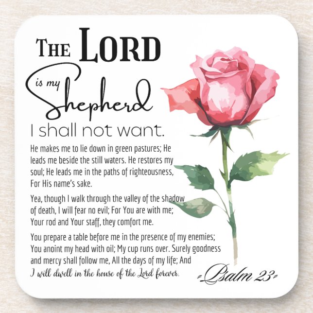 Psalm 23 The Lord is my Shepherd Flower Beverage Coaster (Front)