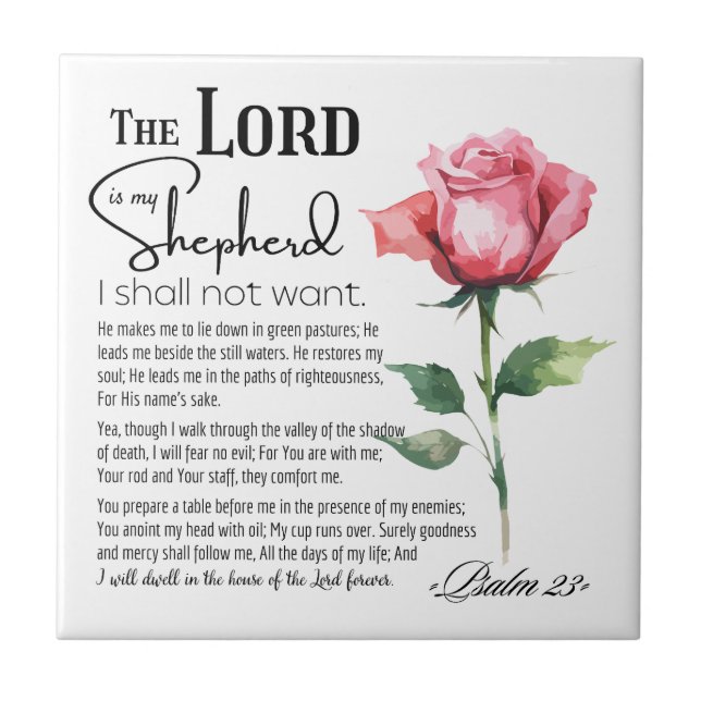 Psalm 23 The Lord is my Shepherd Flower Ceramic Tile (Front)
